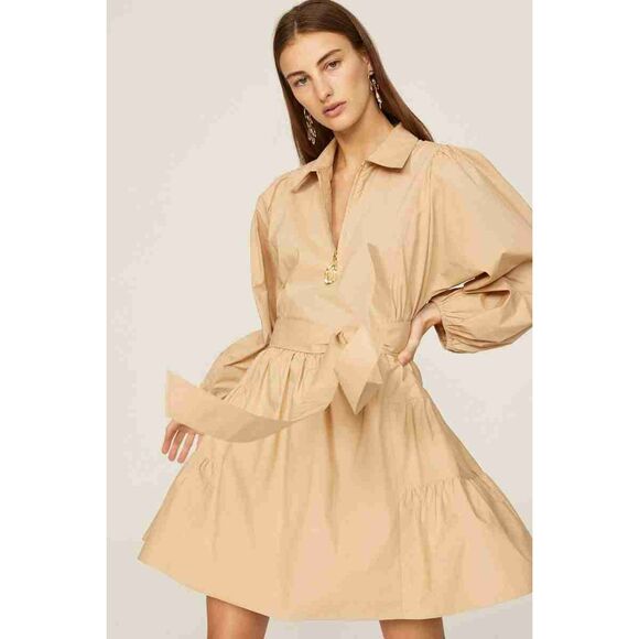 Tanya Taylor Brown Long Sleeves Collared Shirt Dress Medium - Picture 4 of 6